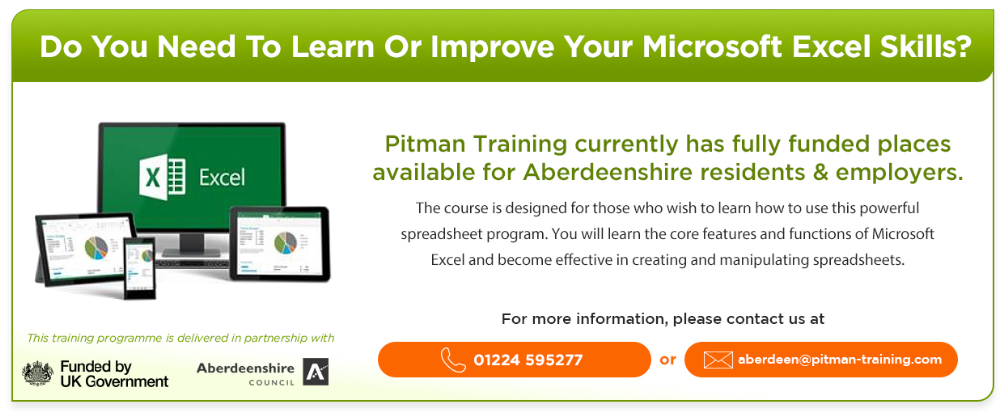 Microsoft Excel Fully Funded Training - Pitman Training Aberdeen