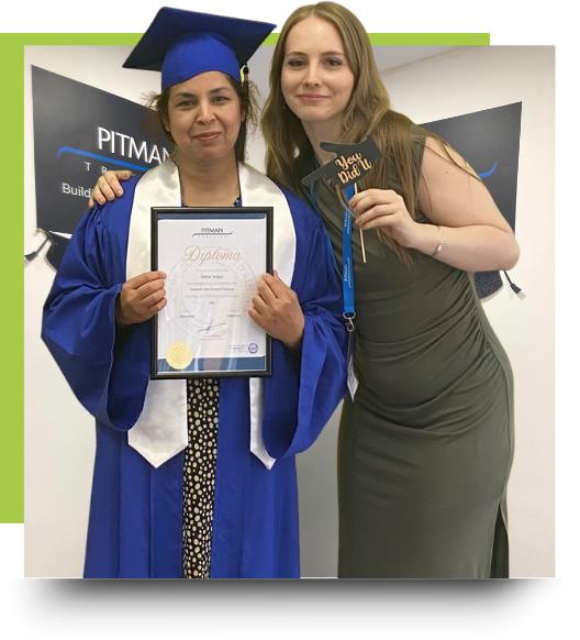 Aisha, Pitman Training Manchester graduate, celebrating completion of her Data Analyst Diploma