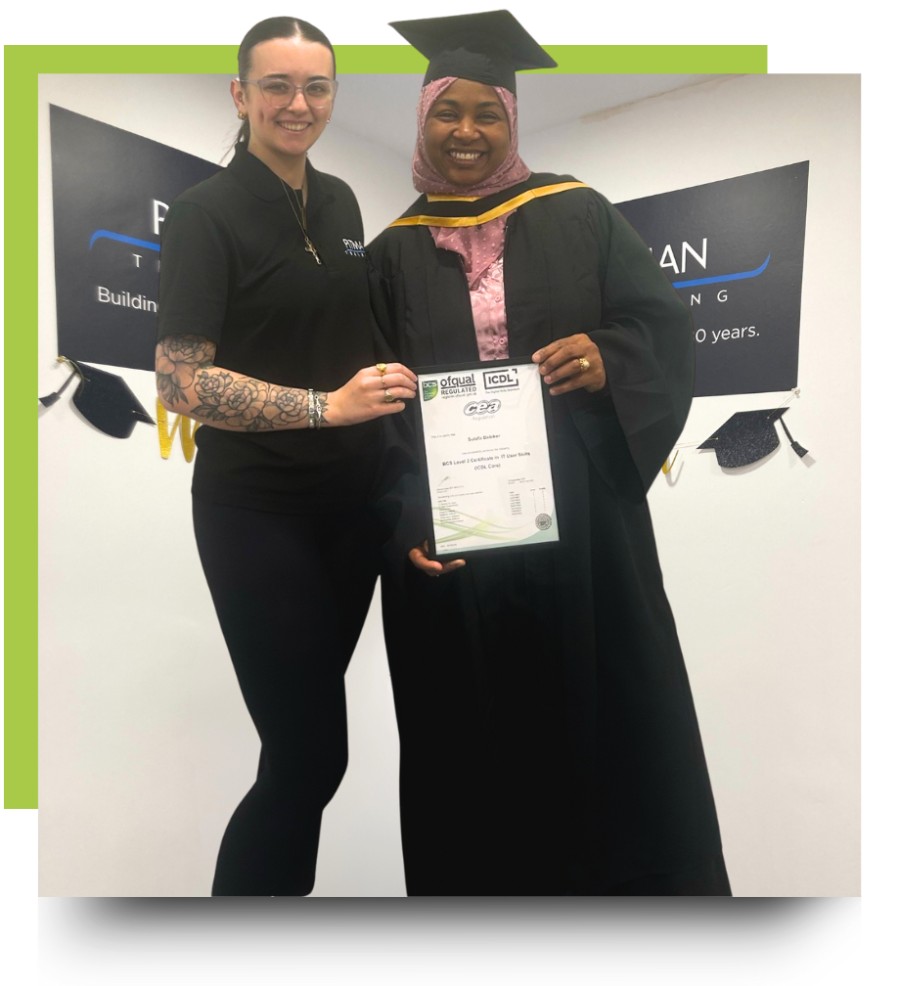 Sulafa receiving her ICDL certificate at Pitman Training Edinburgh